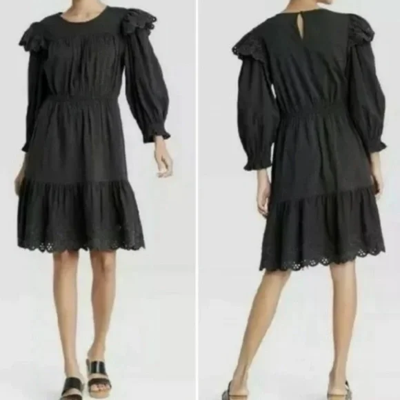 tiered ruffle crew neck long sleeve midi dress Long Sleeve Ruffle Tiered Midi Dress